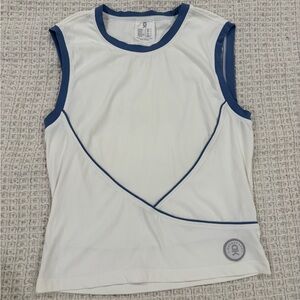 Women's White and Blue Sleeveless Top
